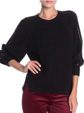 JOIE Cotton Cashmere Crew Stud Sweater Black XS